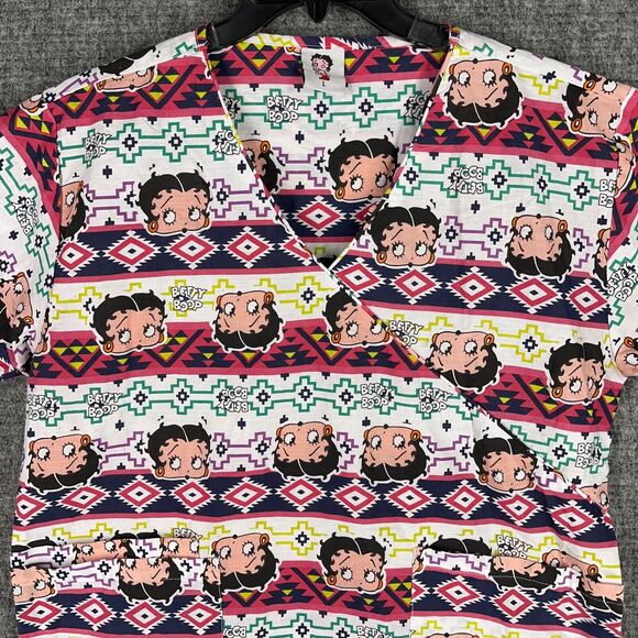 Betty Boop Scrubs Top Womens Large Short-Sleeve Pockets Cotton Blend - Picture 3 of 11